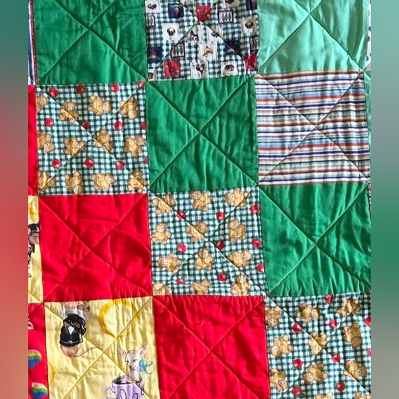 Handmade Patchwork Quilt 53x48” Colorful Vintage Fabric Mix Cozy Lap Throw - Picture 3 of 6